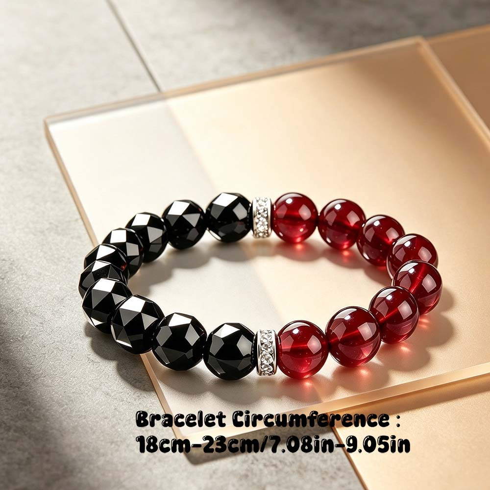 Men's Glossy Red Garnet & Obsidian Beaded Bracelet — Daily Wear